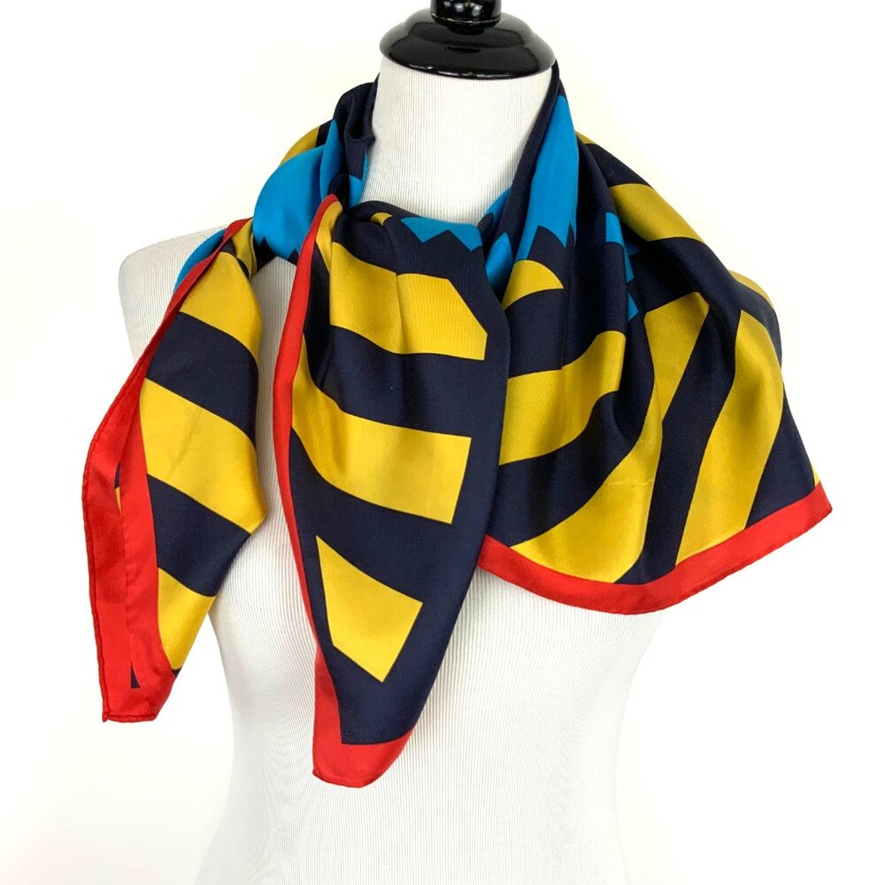 Vintage 70s - 80s Perry Ellis Silk Scarf Bold Geometric Design 34" - Picture 2 of 16